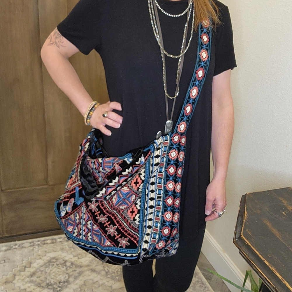 Johnny Was Velvet & Silk handbag cross body purse